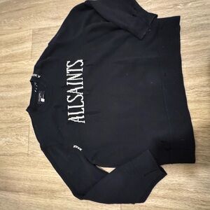 All Saints Black Distressed Crewneck Sweater